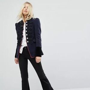 Free People Military-Style Jacket/Blazer Velvet Navy Size Large NWT